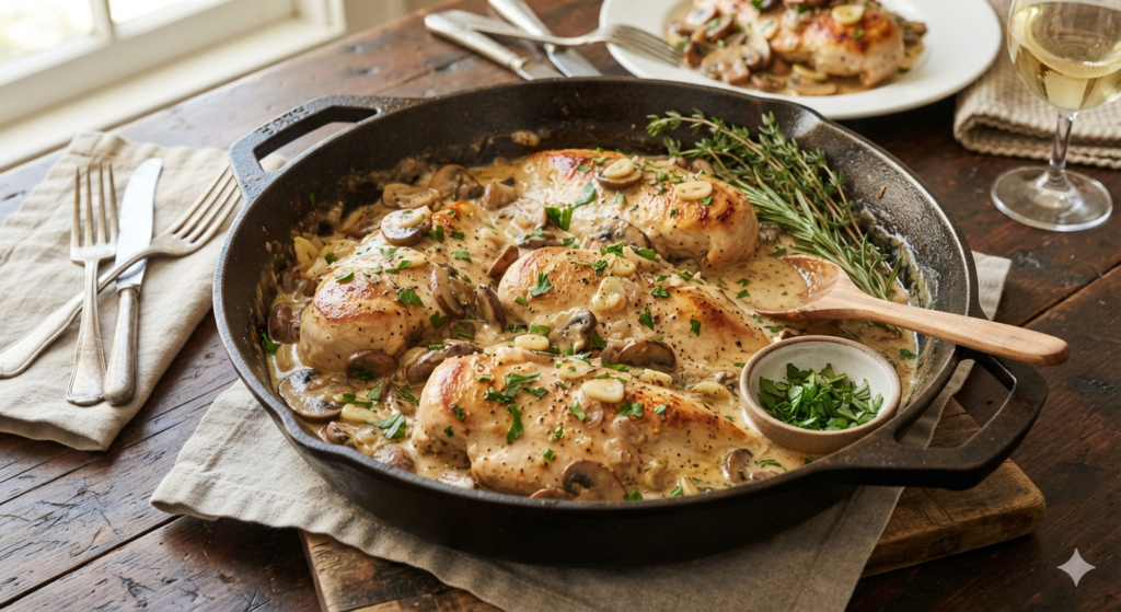 Creamy Garlic Mushroom Chicken Skillet