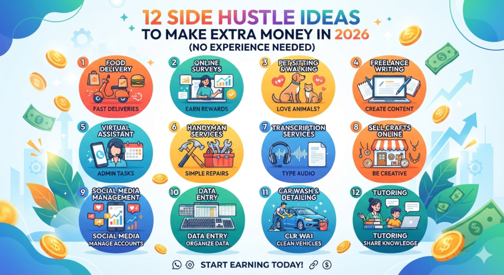 12 Side Hustle Ideas to Make Extra Money in 2026 (No Experience Needed)