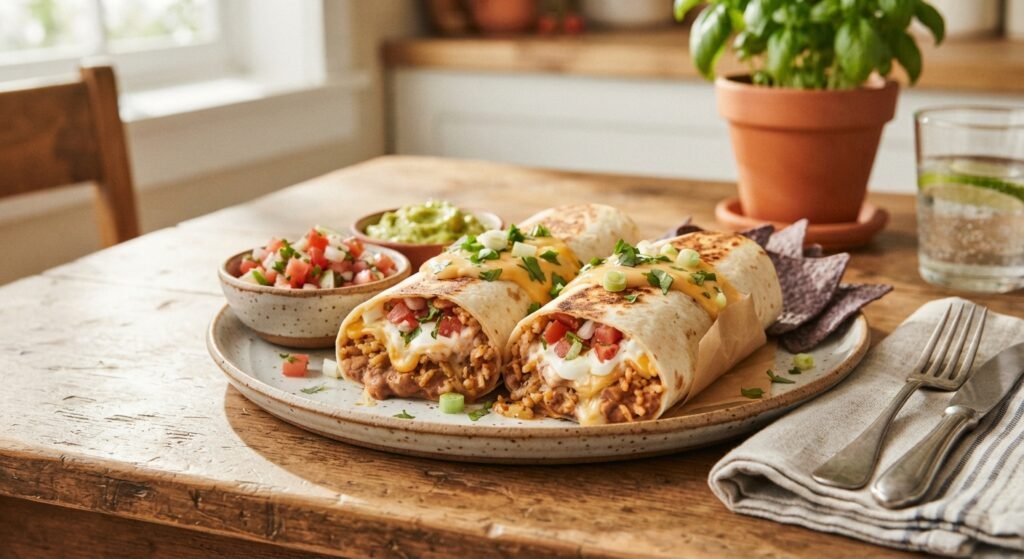 Cheesy Bean and Rice Burritos
