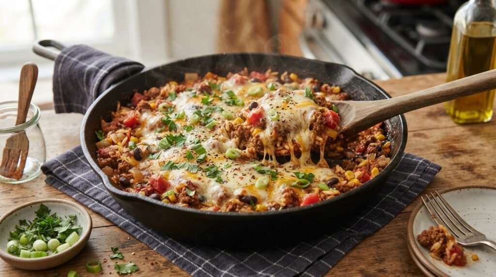 One-Pan Cheesy Ground Beef & Rice